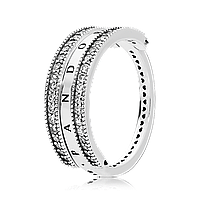 Кольцо с логотипом Пандора и сердечками 197404CZ