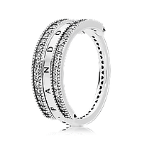 Кольцо с логотипом Pandora и сердечками
