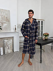 ХАЛАТ Чоловічий ФЛІСОВИЙ в клітинку COSY СИНЬО-КОРИЧНЕВИЙ