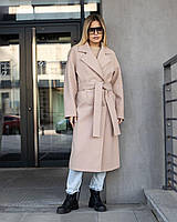 Модное и стильное пальто женское демисезонное полушерсть осень-весна оверсайз бежевый XS,S,M,L,XL,2XL,3XL Бежевый, 44