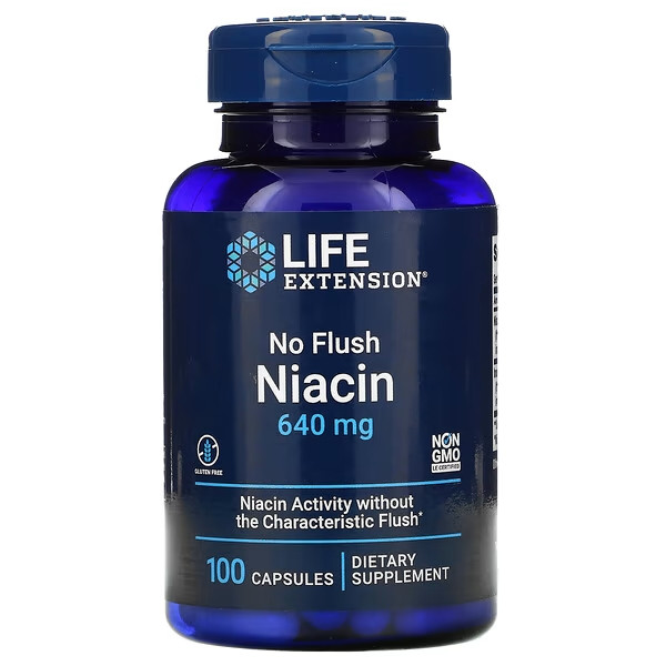 Ніацин No Flush не викликає почервоніння 640 мг 100 капс Life Extension США