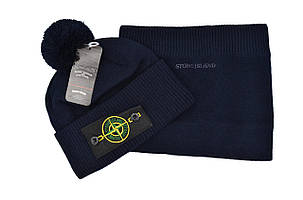 Комплект Flexfit шапка з помпоном і снуд Stone Island Чорний (F-0918-48), фото 2