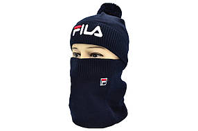 Комплект Flexfit шапка з помпоном і снуд Fila Темно-синій (F-0918-50)