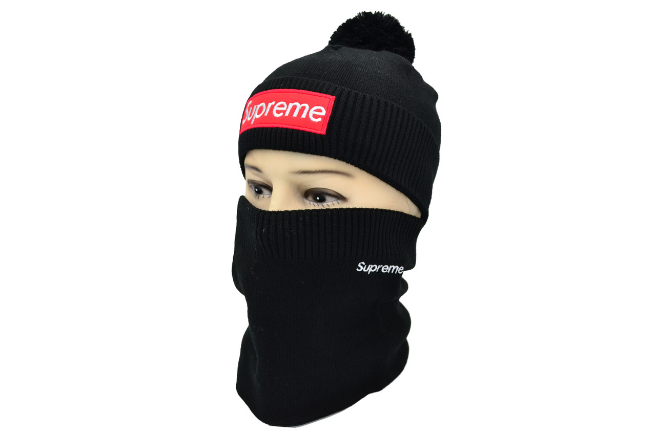 Комплект Flexfit шапка з помпоном і снуд Supreme Чорний (F-0918-64)