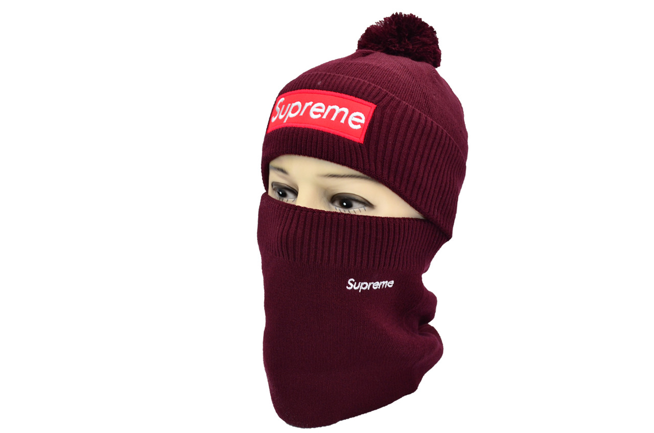 Комплект Flexfit шапка з помпоном і снуд Supreme Бордовий (F-0918-65)