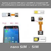 Адаптер удлинитель SIM карты с nanoSIM на стандартную SIM (без необходимости вырезания) переходник для лотка