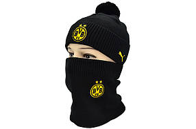 Комплект Flexfit шапка з помпоном і снуд FC Borussia Dortmund Чорний (F-0918-84)