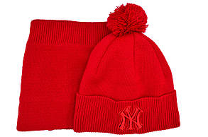 Комплект Flexfit шапка з помпоном і снуд New York 53-57 см червона (F-0918-547), фото 2