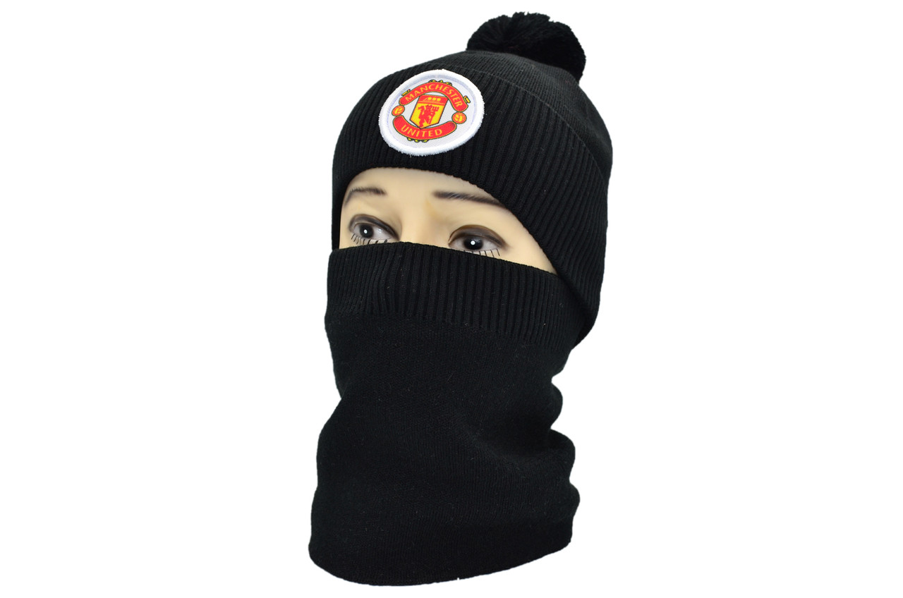 Комплект Flexfit шапка з помпоном і снуд FC Manchester United 53-57 см чорна (F-0918-591)