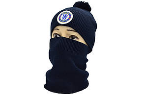 Комплект Flexfit шапка з помпоном і снуд FC Chelsea 53-57 см темно-синя (F-0918-594), фото 2