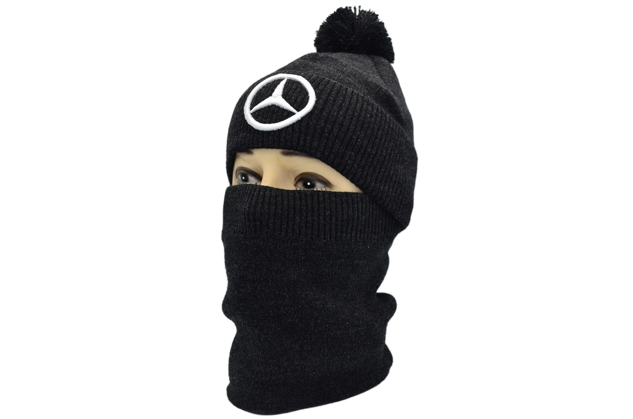 Комплект Flexfit шапка з помпоном і снуд Mercedes 55-59 см темно-сірий меланж (F-0918-634)