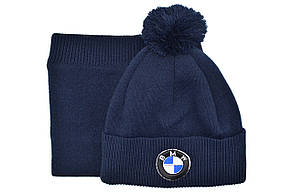 Комплект Flexfit шапка з помпоном і снуд BMW 55-59 см темно-синя (F-0918-638), фото 2