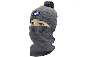 Комплект Flexfit шапка з помпоном і снуд BMW 55-59 см сірий (F-0918-639), фото 2