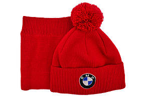 Комплект Flexfit шапка з помпоном и снуд BMW 55-59 см красный(F-0918-640), фото 2