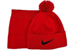Комплект Flexfit шапка з помпоном и снуд Nike 55-59 см красный(F-0918-645), фото 2