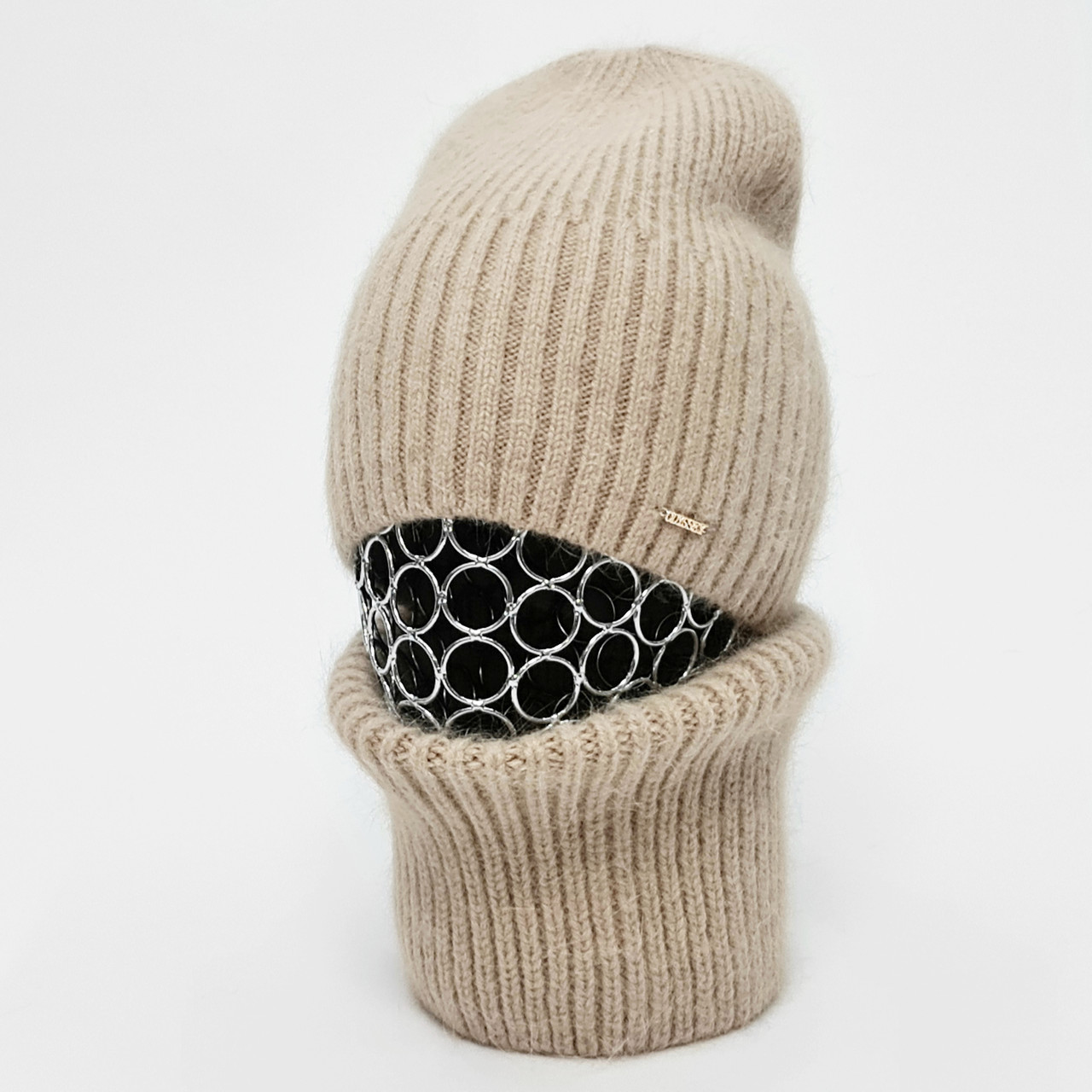 Комплект жіночий зимовий ангоровий на флісі (шапка+бафф) ODYSSEY 55-58 см Бежевий 13493 - 13091, фото 1