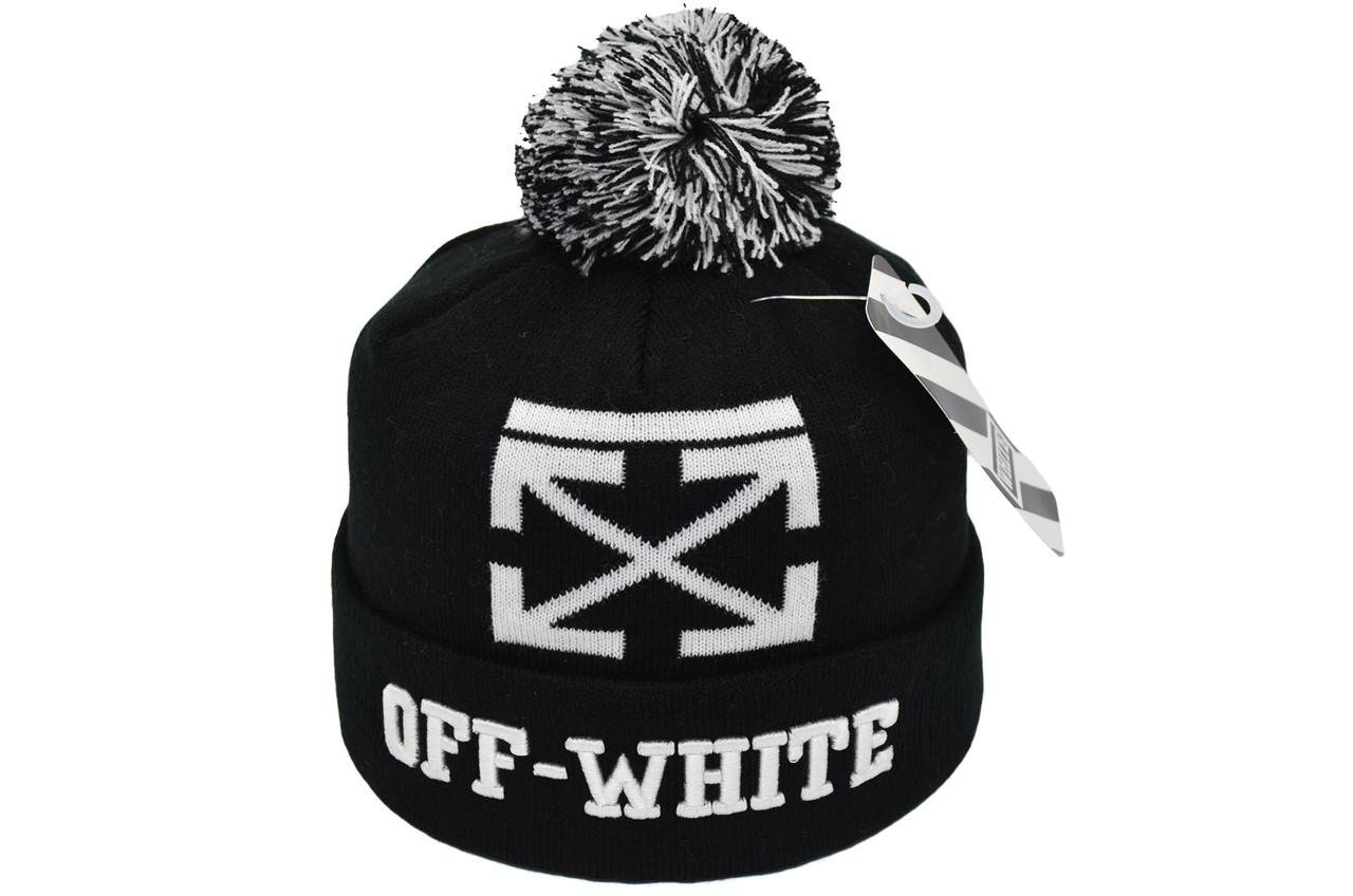 Шапка з помпоном Flexfit Off-White 53-57 см чорно-біла (F-0918-621)