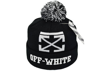 Шапка з помпоном Flexfit Off-White 53-57 см чорно-біла (F-0918-621), фото 1