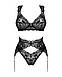 (SALE) Комплект білизни Obsessive Donna Dream 3-pcs set XS/S Black, бюстгальтер, стрінги, пояс для панчіх, фото 4