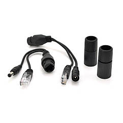 Водонепроникний POE-інжектор пасивний (пара) 802.3at (30 Вт) з портами Ethernet 10/100Mbps, 12V, Black, OEM