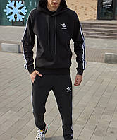 Спортивный костюм мужской Adidas теплый зимний на флисе худи + штаны черный Турция. Живое фото