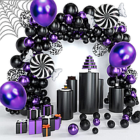 Набор 130 шаров для фотозоны Конфеты Хэллоуин Фиолетовый и черный