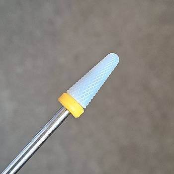 Фреза для зняття гель-лаку керамічна безпечна "Конус" (жовта насічка) 6*13 мм