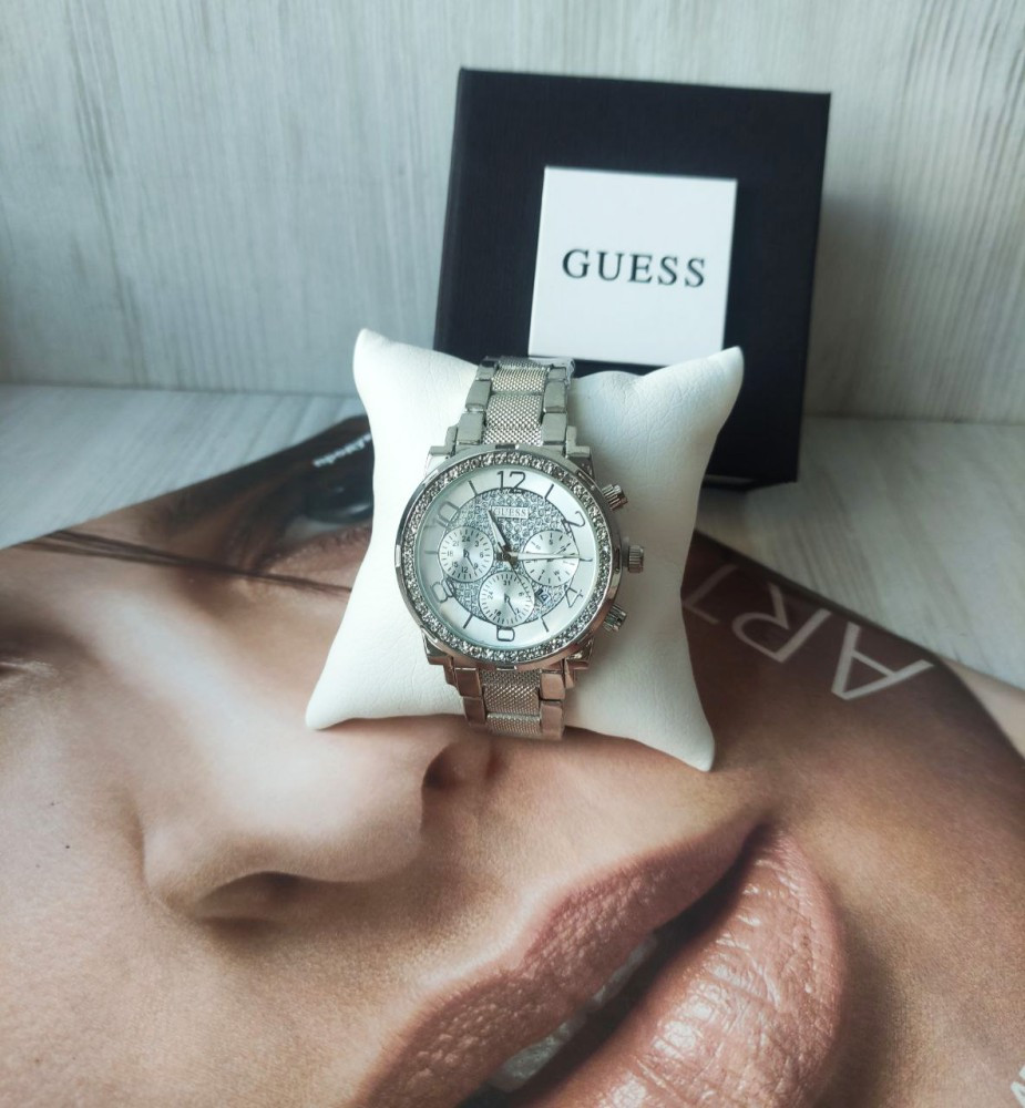 Женские наручные часы Guess silver со стразами высокое качество - фото 4 - id-p1968597234