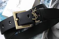 Женский ремень ширина 3.8 см пряжка бронза Yves Saint Laurent черный высокое качество