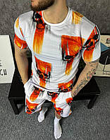 Комплект двоечка футболка+шорты белый с оранжевым 42-5/649 высокое качество
