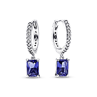 Серебряные Серьги с синим кристаллом и прозрачными камешками