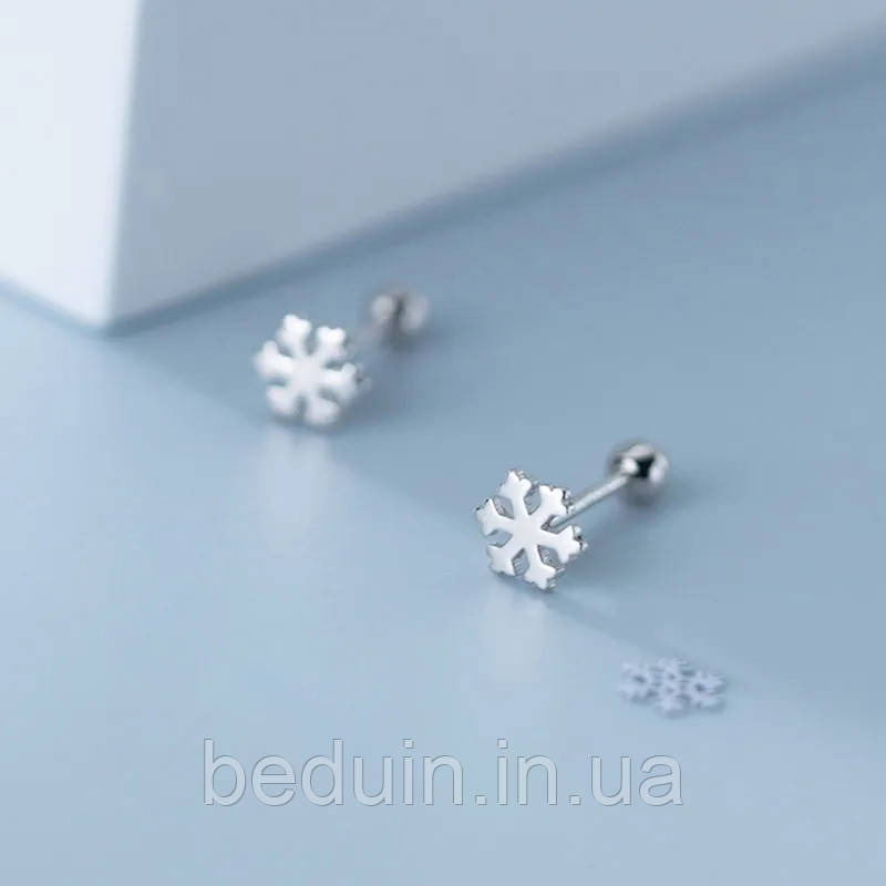 Срібні ніжні сережки - пусети "Сніжинки" класичні — срібло 925 проби EGYPT SILVER