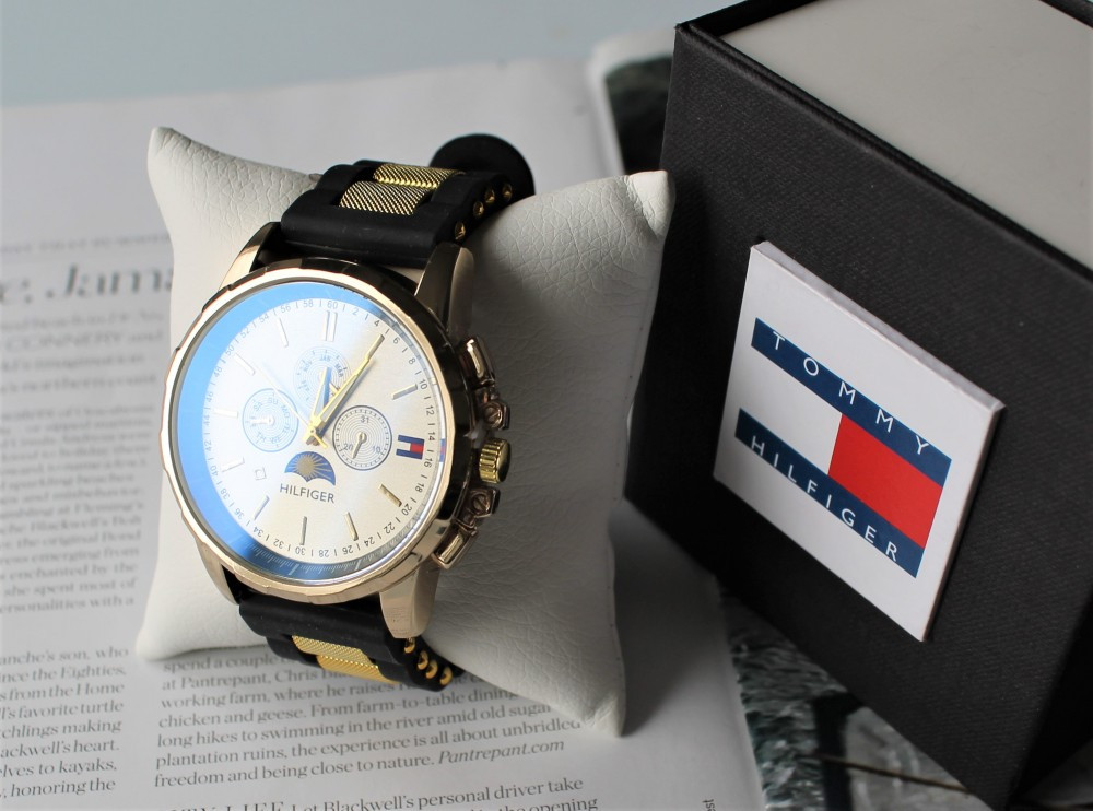 Мужские наручные часы Tommy Hilfiger black&gold высокое качество - фото 3 - id-p1968599192
