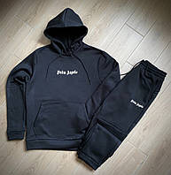 Зимний спортивный костюм Palm Angels с начесом черный худи + черные штаны RD028/RD030 высокое качество