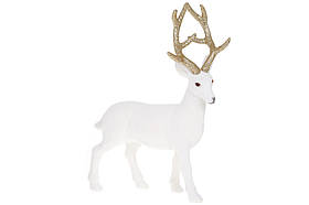 Новорічна декоративна фігура Олень 30 см із велюровим покритиєм і глітерними рогами 113-837