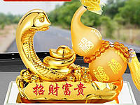Статуэтка Золотая Змея для Богатства Достаток, Процветание, с тыквой Ву-Лу для Здоровья с целебным маслом