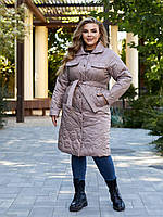 Бежевое женское стеганое пальто большого размера