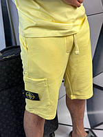 Комплект шорты и футболка Stone Island желтого цвета mk005 высокое качество
