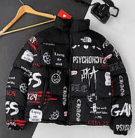 Куртка зимова в стилі The North Face принт PSYCHO чорна висока якість