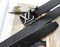 Женский кожаный ремень Louis Vuitton ширина 3 см пряжка серебро хром черный высокое качество