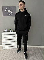 Комплект 3 в 1 Демісезонний спортивний костюм Puma чорний худі + чорні штани (двонитка) + Футболка біла Puma