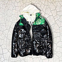Куртка зимняя черного цвета с зелеными розами 7-376 высокое качество