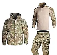 Мужской камуфляжный коcтюм HAN WILD M65 Multicam 3в1 Куртка флисовая, Убакс и Штаны с Защитой колен