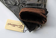 Женские кожаные перчатки удлинённые черные высокое качество
