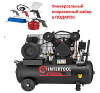 Компрессор 50 л, 3 кВт, 220 В, 10 атм, 500 л/мин, 2 цилиндра INTERTOOL PT-0016
