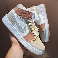 Стильные унисекс кроссовки Nike Air Jordan 1 mid Beige White