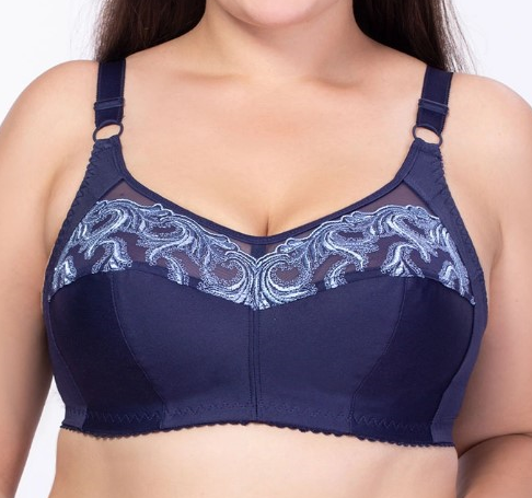 Бюстгальтер без кісточок великого розміру з вишивкою, синій, фото 1