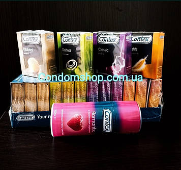 Набір Презервативи Contex Контекс 36 шт./1 блок + гель-змазка Contex Контекс 100 мл. ROMANTIC з полуницею