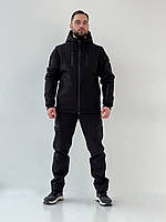Тактический костюм Soft Shell чорный Мужской комплект штаны и куртка