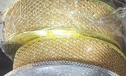 Золота стрічка"дрібна сітка" 4см для бантів з дротяним краєм(ширина 4 см)1 рулон-50м